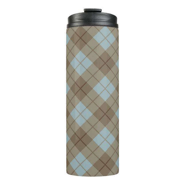 Bias Plaid in Blue and Brown Thermal Tumbler (Front)