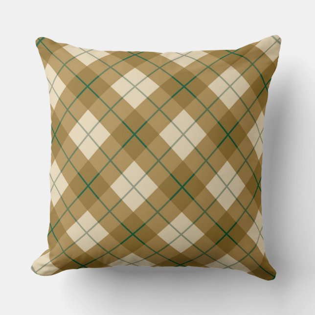 Bias Plaid in Gold with Green Stripe Cushion (Front)