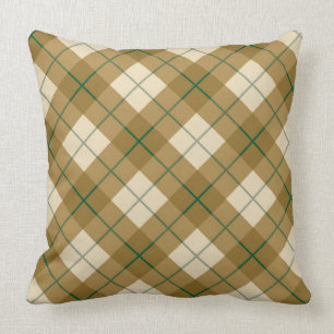 Bias Plaid in Gold with Green Stripe Cushion