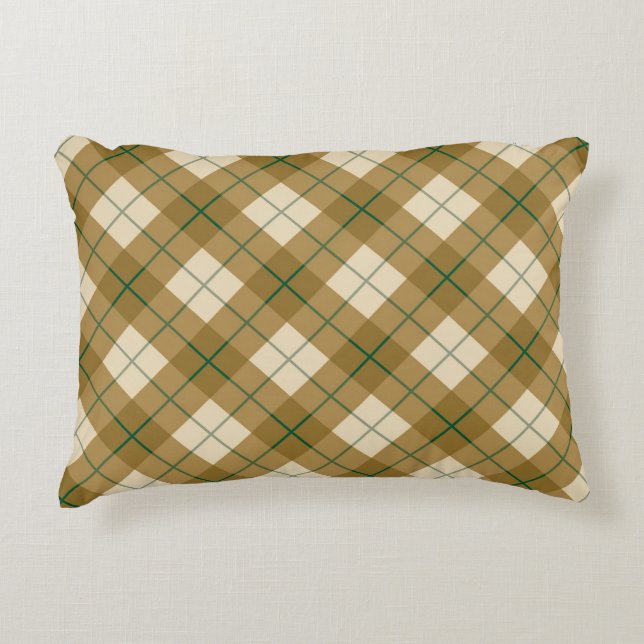Bias Plaid in Gold with Green Stripe Decorative Cushion (Front)