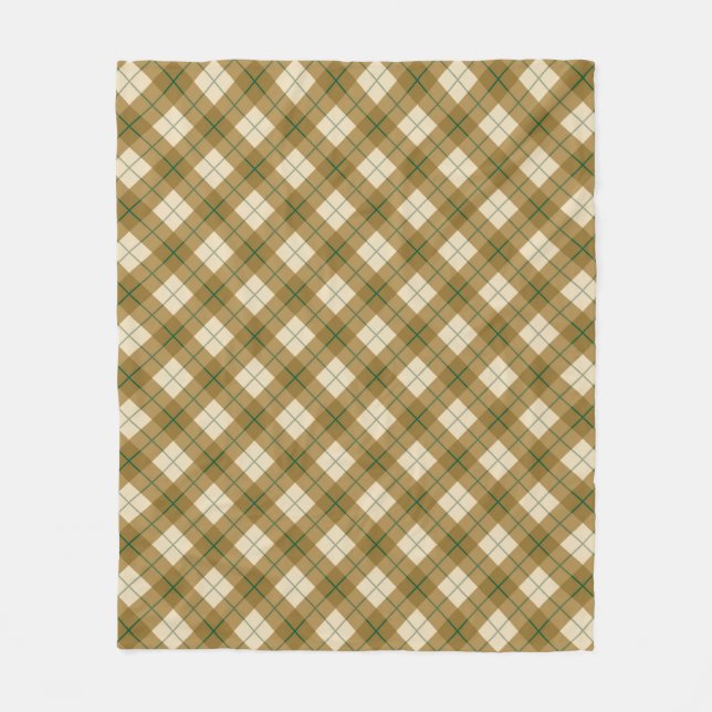 Bias Plaid in Gold with Green Stripe Fleece Blanket (Front)