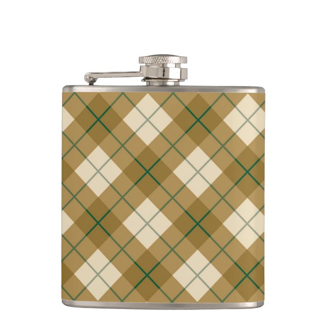 Bias Plaid in Gold with Green Stripe Hip Flask (Front)