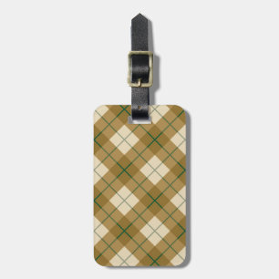 Bias Plaid in Gold with Green Stripe Luggage Tag