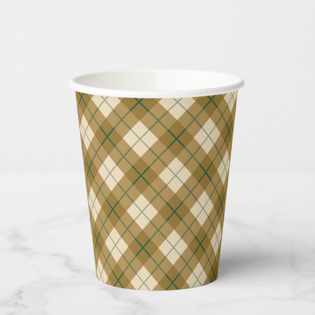 Bias Plaid in Gold with Green Stripe Paper Cups (Left)