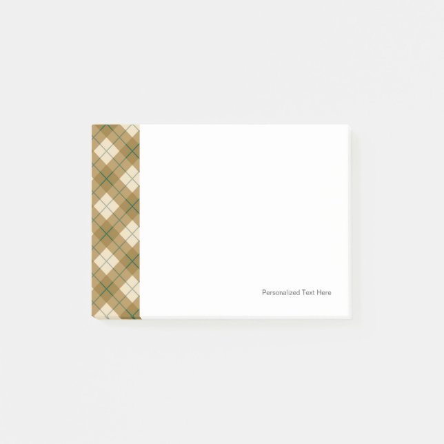 Bias Plaid in Gold with Green Stripe Post-it Notes (Front)