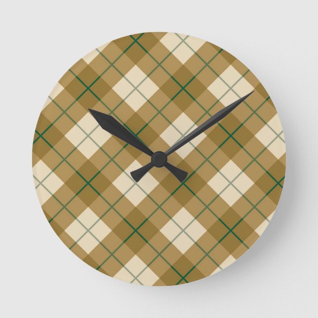Bias Plaid in Gold with Green Stripe Round Clock (Front)