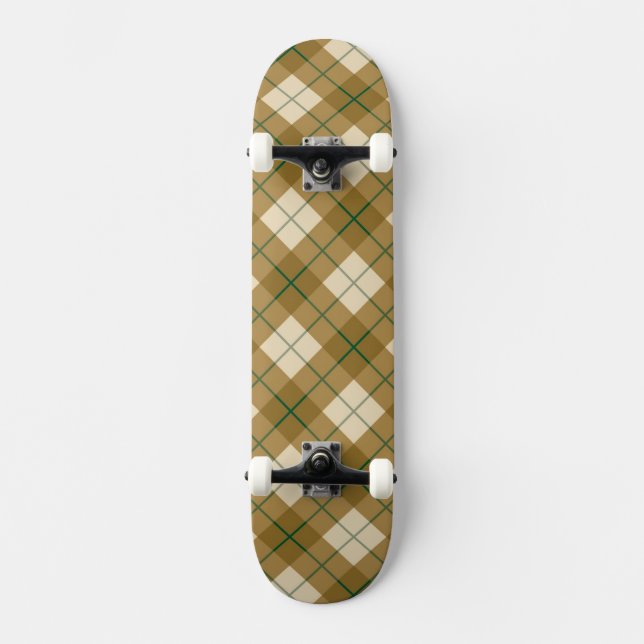 Bias Plaid in Gold with Green Stripe Skateboard (Front)
