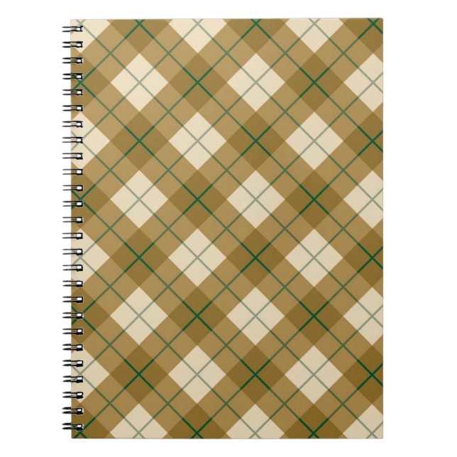 Bias Plaid in Gold with Green Stripe Spiral Notebook (Front)