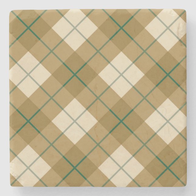 Bias Plaid in Gold with Green Stripe Stone Coaster (Front)