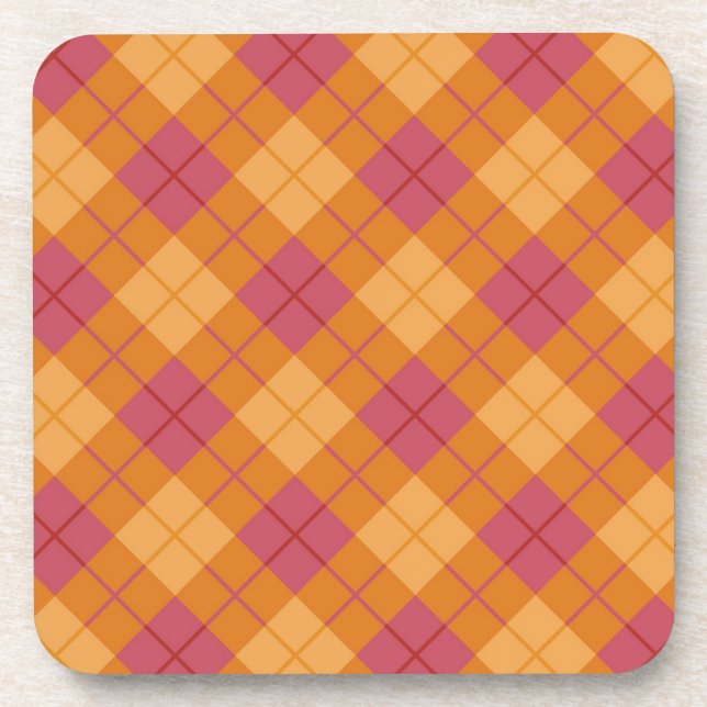 Bias Plaid in Orange and Pink Coaster (Front)