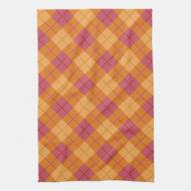 Bias Plaid in Orange and Pink Tea Towel (Vertical)