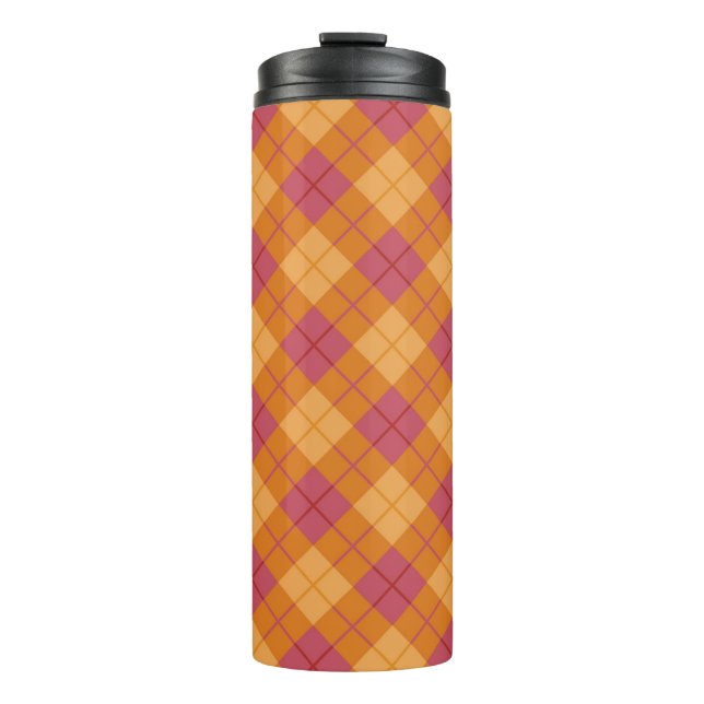 Bias Plaid in Orange and Pink Thermal Tumbler (Front)