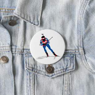 Biathlon Athlete On Skis 7.5 Cm Round Badge