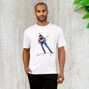 Biathlon Athlete On Skis Mens Active T-Shirt