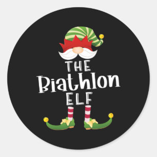 Biathlon Elf Group Christmas Funny Pajama Party Classic Round Sticker