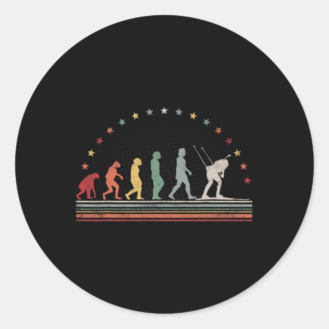 Biathlon Evolution Retro Ski Hob  Classic Round Sticker (Front)