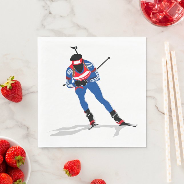 Biathlon Skier Winter Sports Athlete in Action Napkin (Creator Uploaded)