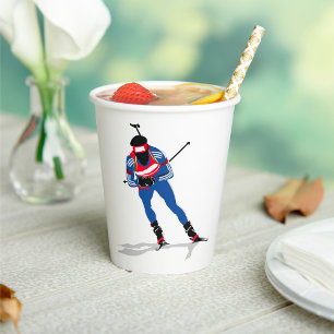 Biathlon Skier Winter Sports Athlete in Action Paper Cups