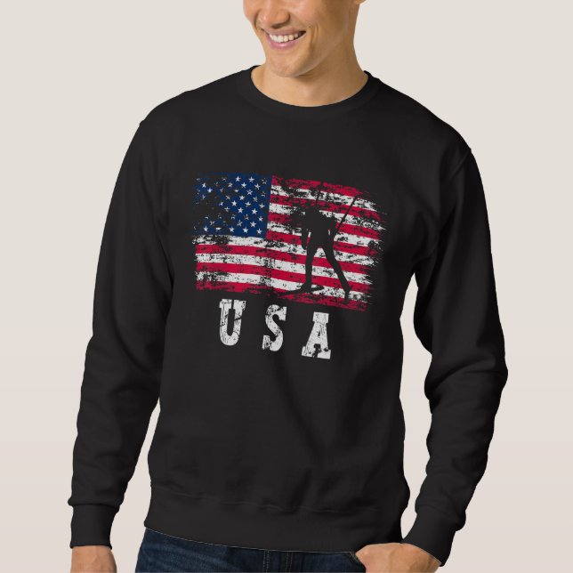 Biathlon Skiing USA American Flag Winter Sports Bi Sweatshirt (Front)