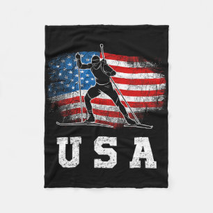 Biathlon Usa! Patriotic Skiing And Rifle Shooting Fleece Blanket