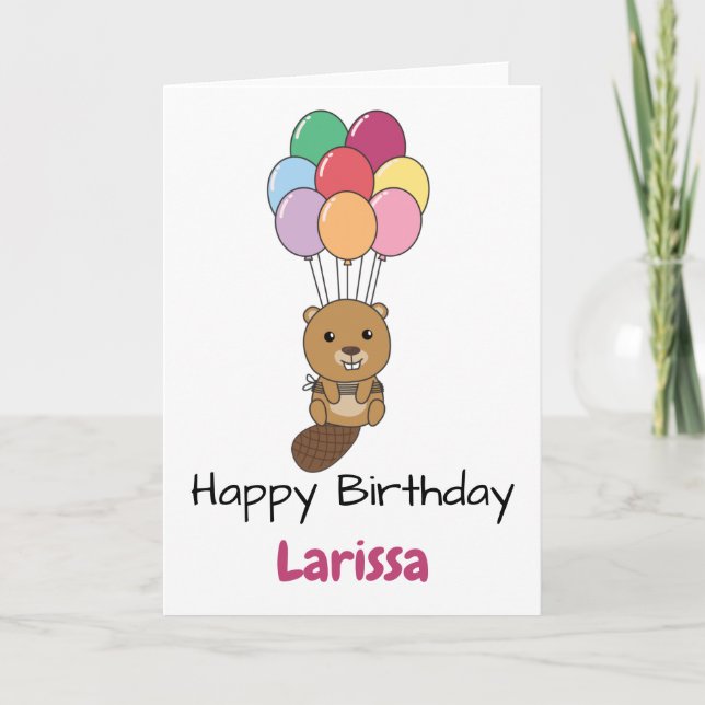 Biber Flies Up With Colourful Balloons Card (Front)