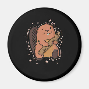 Biber mit seinem Holz Magnet