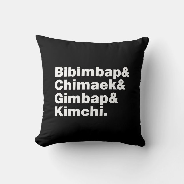 Bibimbap & Chimaek & Gimbap & Kimchi. Korean Foods Cushion (Front)