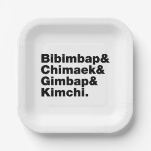 Bibimbap & Chimaek & Gimbap & Kimchi. Korean Foods Paper Plate