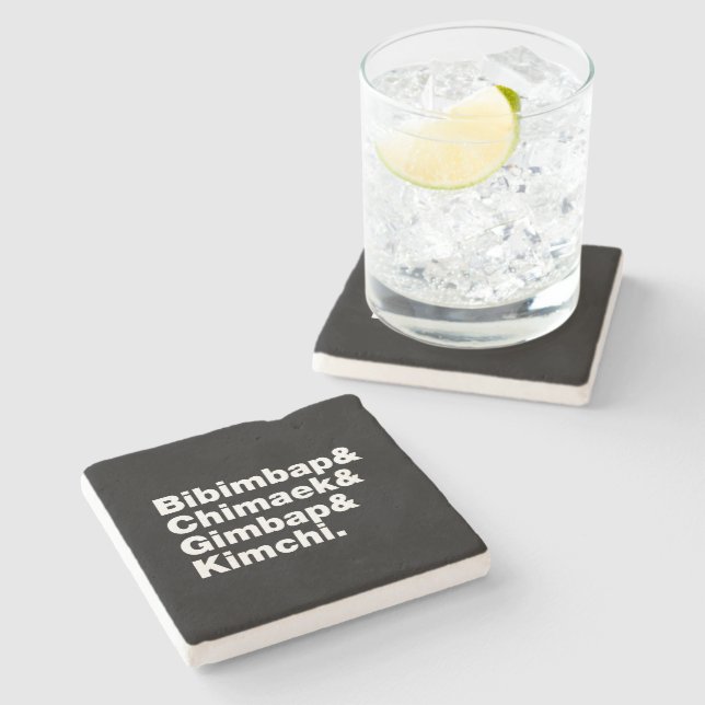 Bibimbap & Chimaek & Gimbap & Kimchi. Korean Foods Stone Coaster (Side)