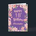 BiBirthday Pink Peach Watercolor Floral Black Card<br><div class="desc">18th Birthday Purple Peach Watercolor Floral Birthday Card. For further customisation,  please click the "Customise it" button and use our design tool to modify this template.</div>
