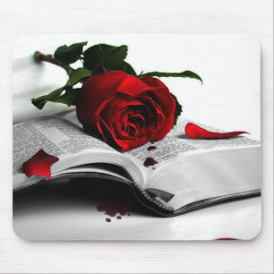 Bible and a Red Rose Mouse Pad