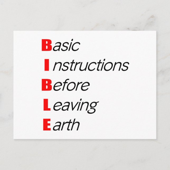 Bible, Basic instructions for leaving earth gift Postcard (Front)
