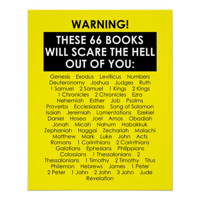 Bible Book List Scare Hell Out Funny Christian Poster (Front)