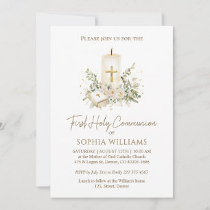 Bible Candle Cross First Holy Communion Invitation