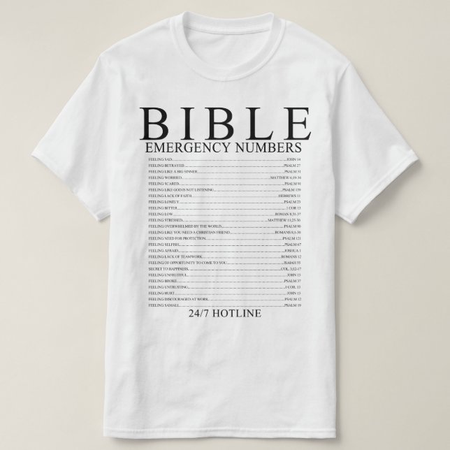 Bible Emergency Hotline Numbers T-Shirt (Design Front)