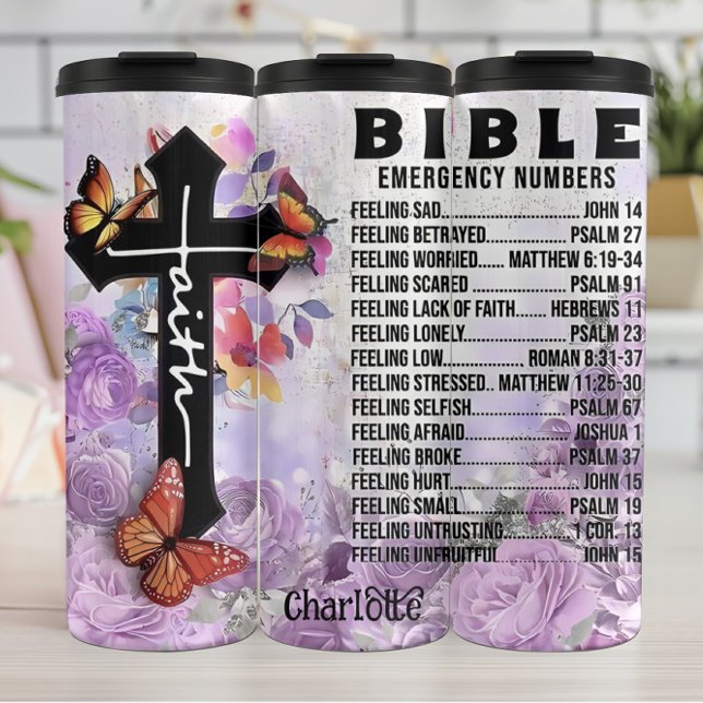 Bible: Emergency Numbers, Faith, Cross Thermal Tumbler (Creator Uploaded)