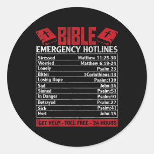 Bible Emergency Numbers Funny God Christian Jesus Classic Round Sticker