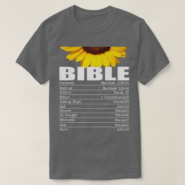 Bible Emergency Numbers Hotline Christian Sunflowe T-Shirt (Design Front)