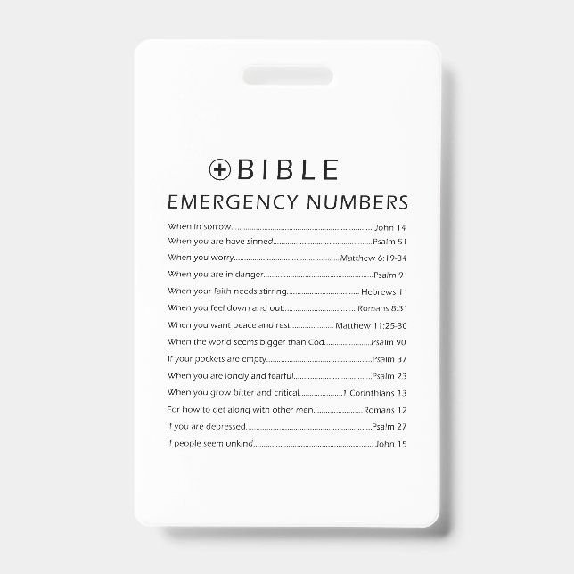 Bible Emergency Numbers ID Badge (Front)
