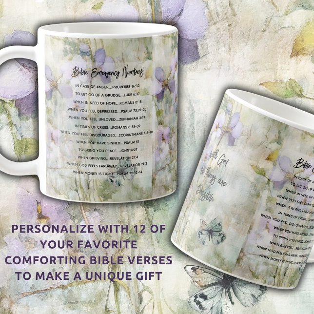 Bible Emergency Verses Personalised Floral Coffee Mug (Creator Uploaded)