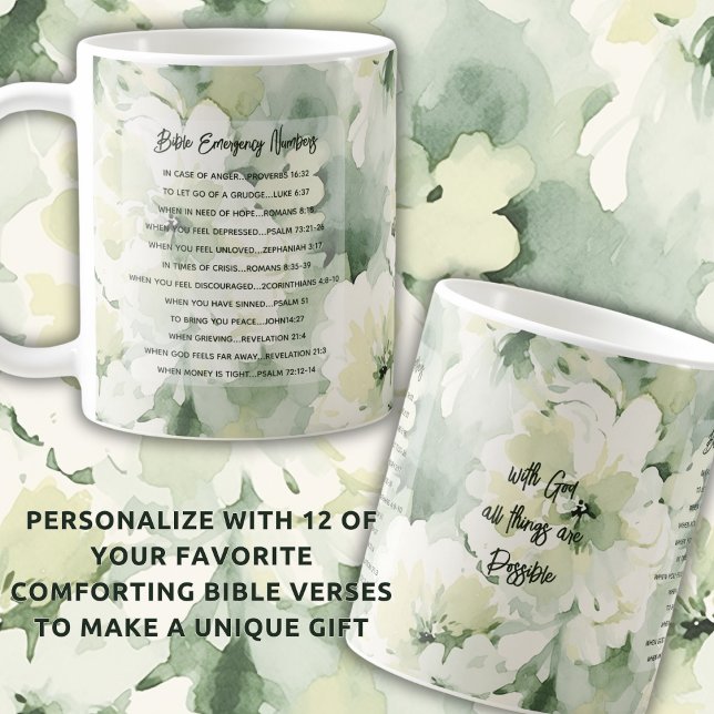 Bible Emergency Verses Watercolor Floral Coffee Mug (Creator Uploaded)