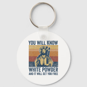 Bible Jesus Skiing Parody Funny Snowboard White Po Key Ring