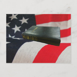 Bible on American Flag Postcard