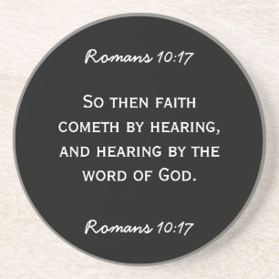 Bible passage Hebrews 11:6 in white text. Coaster