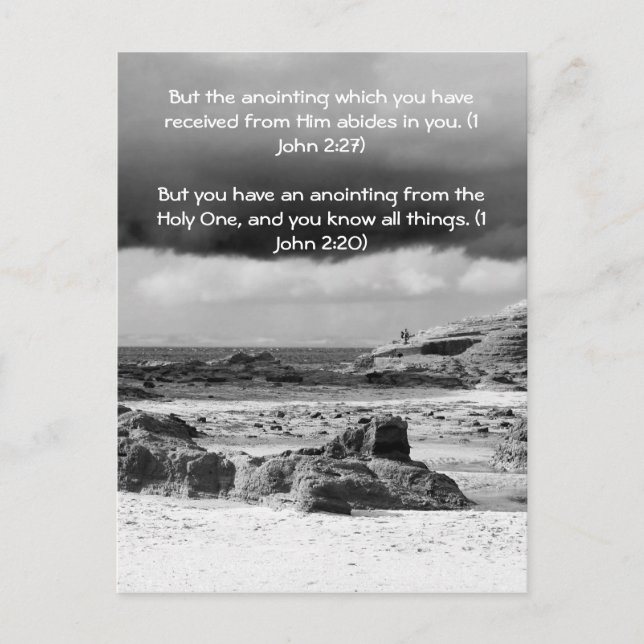 Bible passage, seaside and dramatic sky b& w postcard (Front)
