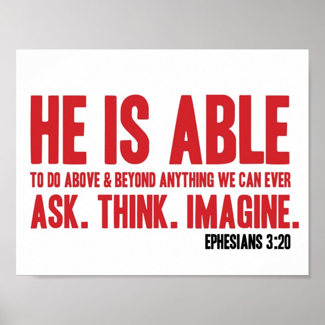 Bible Poster Ephesians 3:20 He Is Able - Christian (Front)