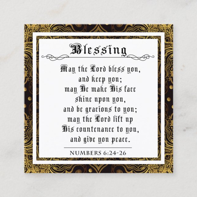 BIble Priestly Blessing Gold Black Flourish Swirl Calling Card (Front)