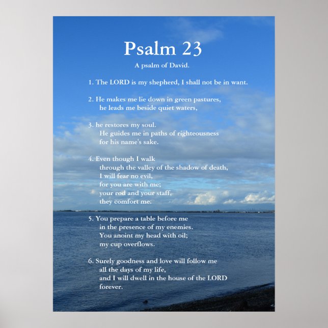 Bible Psalm 23 scripture verses. Beach, sea, sky Poster (Front)