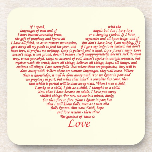 Bible Quote 1 Corinthians 13 Love Heart Art Design Coaster (Front)