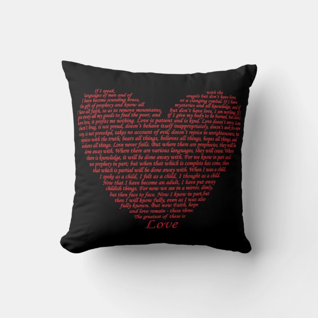 Bible Quote 1 Corinthians 13 Love Heart Word Art Cushion (Front)